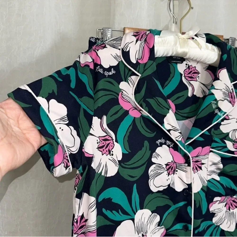 kate spade S Navy Pink White Black Floral Blossom Cozy PJ Short Sleeve & Pants